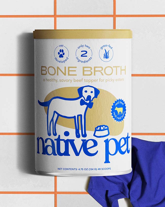Image of Native Pet's Beef Bone Broth on white subway tile