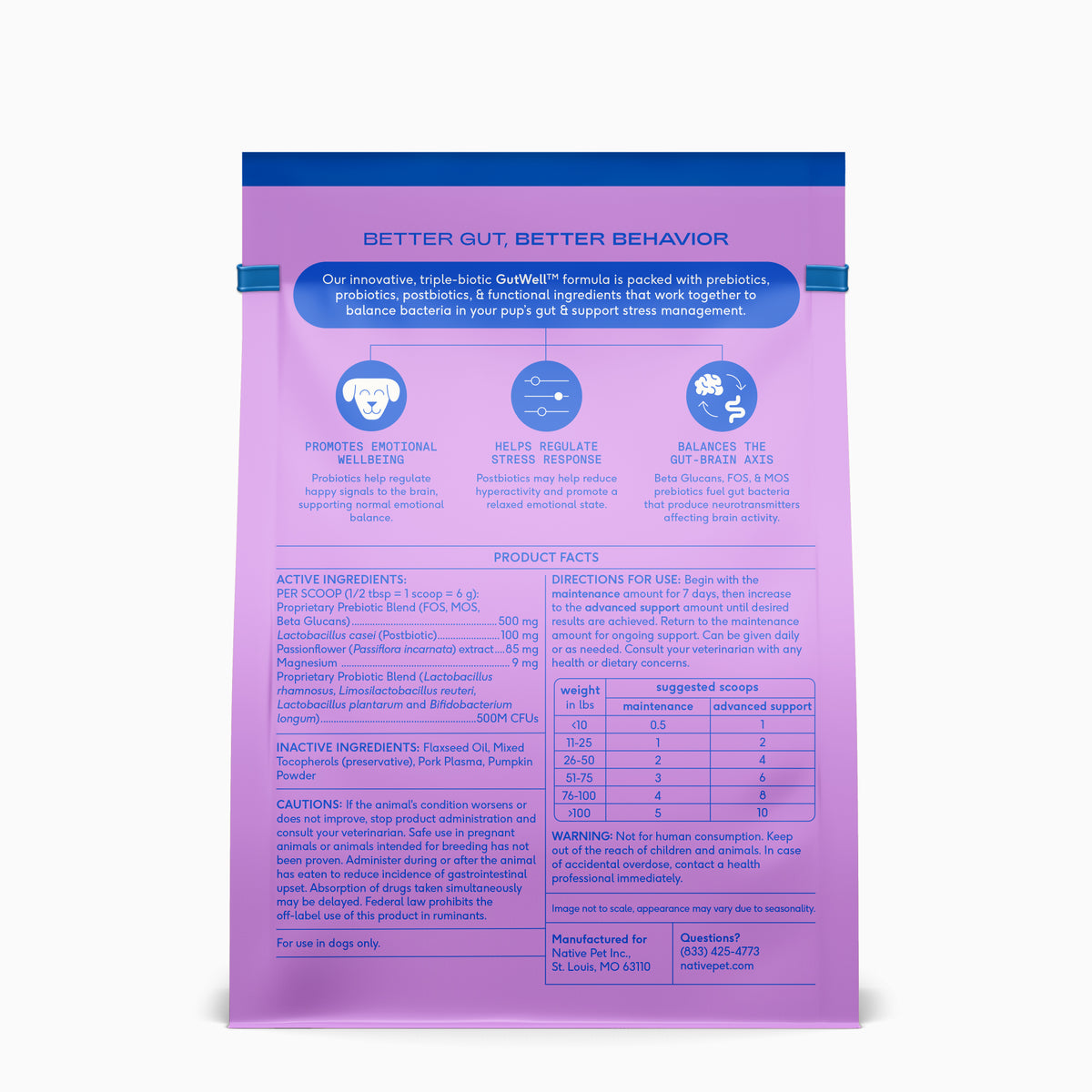 Native Pet Stress Support for Dogs - Back of Package