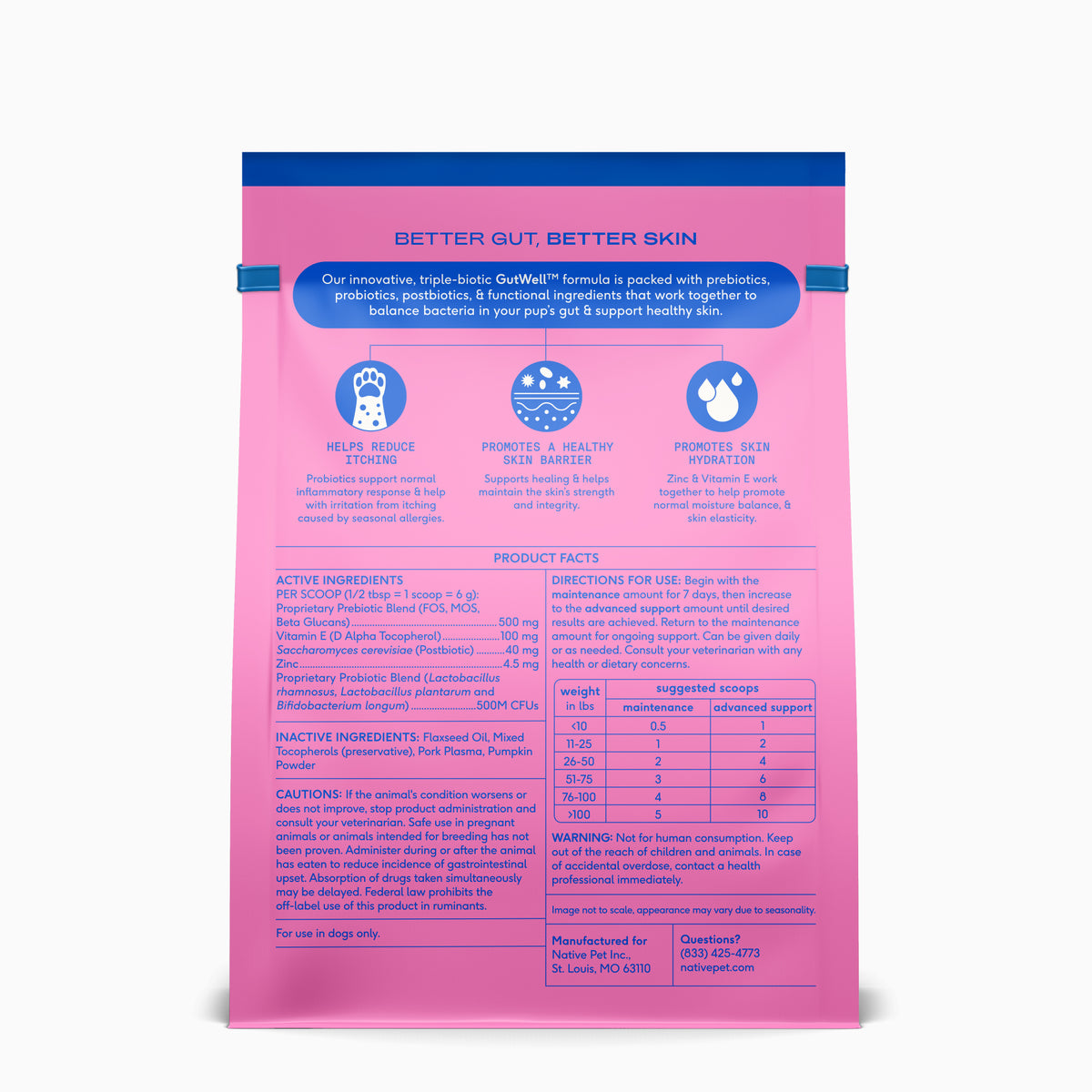 Native Pet Itchy Skin for Dogs - Back of Package