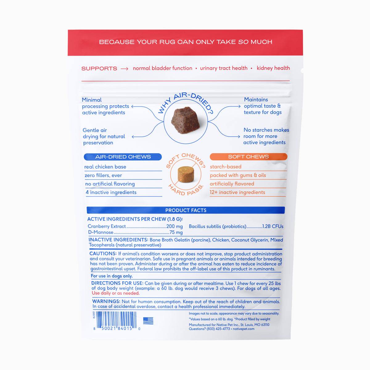 Native Pet Bladder Chews for Dogs - Back of Package