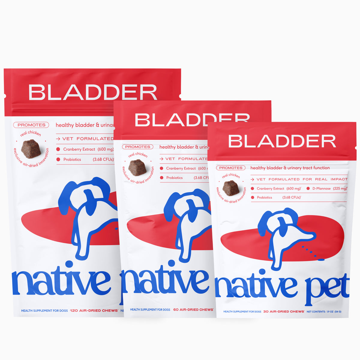 Native Pet Bladder Chews for Dogs - Product Sizes