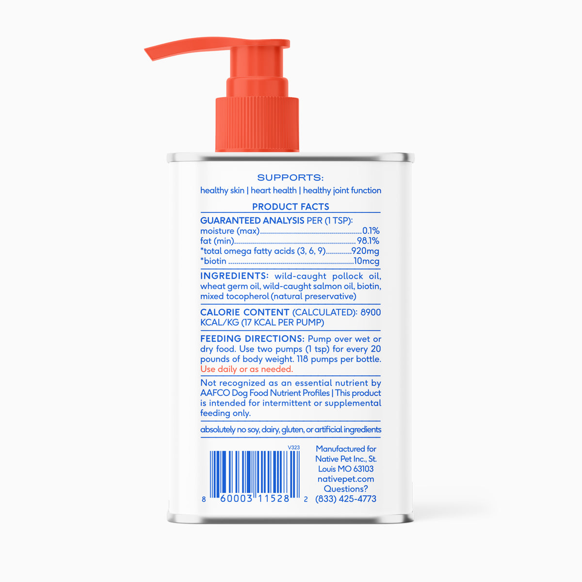 Native Pet Omega Oil for Dogs - Back of Package