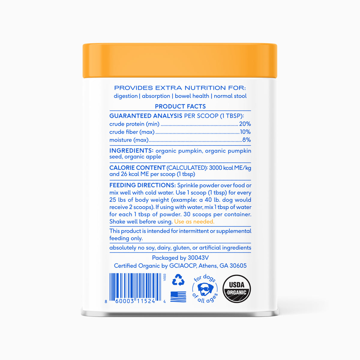 Native Pet Pumpkin for Dogs - Back of Package