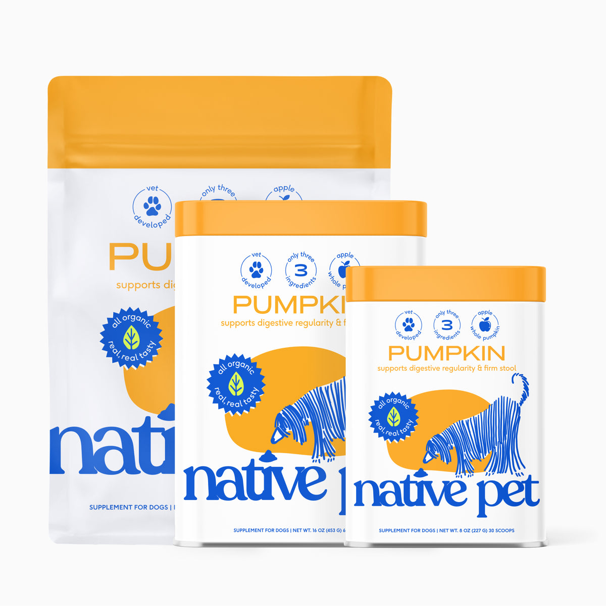Native Pet Pumpkin for Dogs - Product Sizes