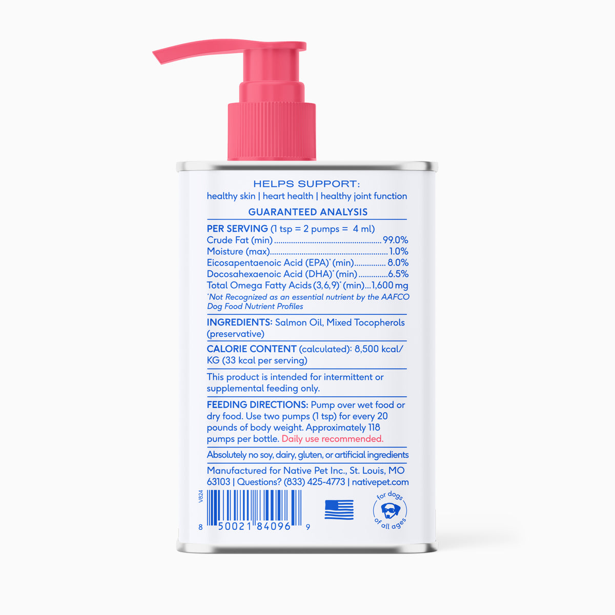 Native Pet Sockeye Salmon Oil for Dogs - Back of Package