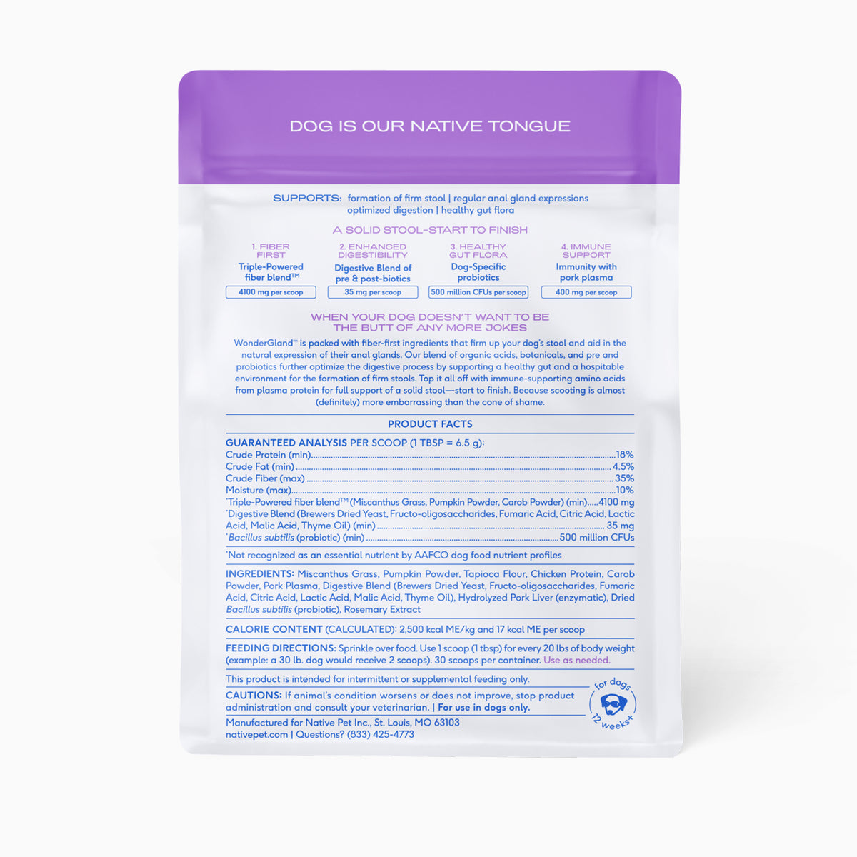 Native Pet Wondergland™ for Dogs - Back of Package