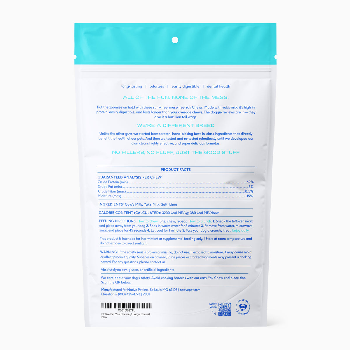 Native Pet Yak Chews for Dogs - Back of Package