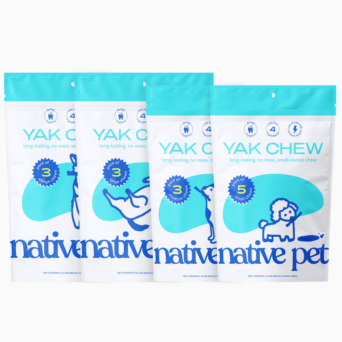 Native Pet Yak Chews for Dogs - Product Sizes