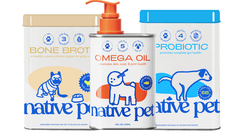 Native Pet Bone Broth, Omega Oil, and Probiotic Powder
